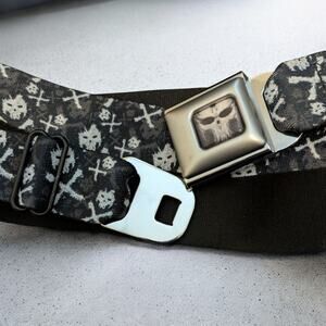 MARVEL Buckle Up Buckle Down Seat Belt Buckle Skulls AOP Black Adjustable 36"